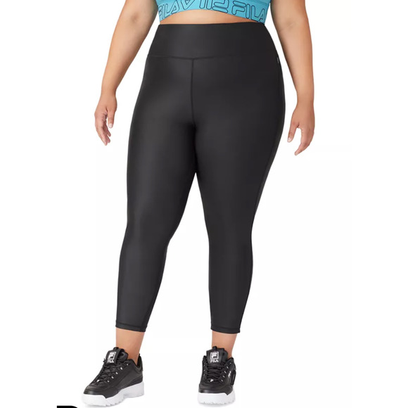 FILA Black Night Out Leather Look 7/8 Training Gym Workout Leggings NWT - Picture 1 of 3